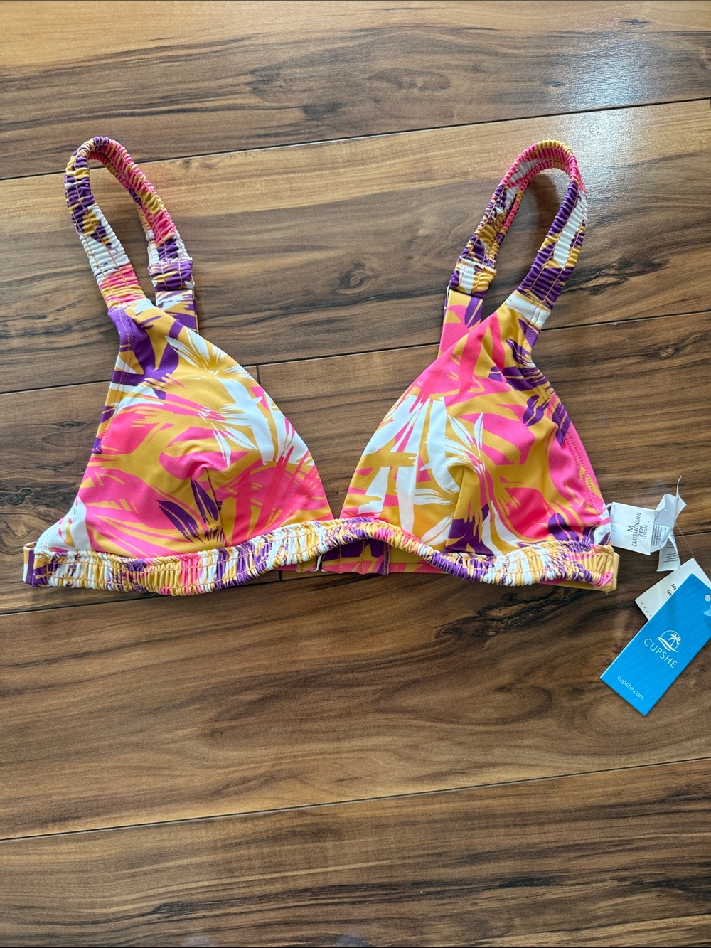 Cupshe Pink, Yellow & Purple Tropical Triangle Bikini Top